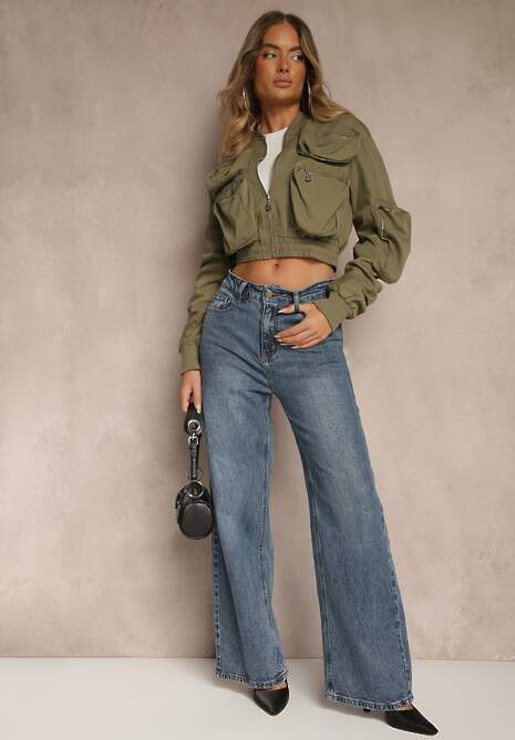 Niebieskie Jeansy Dzwony High Waist Selphire
