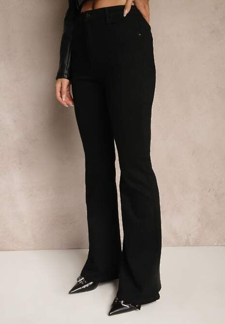Czarne Jeansy Regular Waist o Kroju Dzwonów Tendrre 4