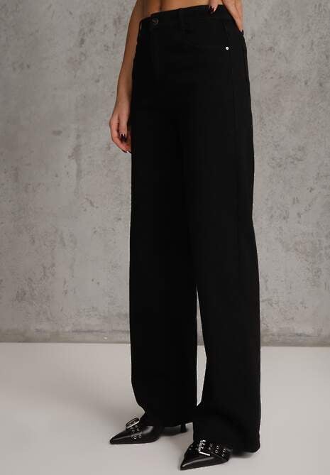 Czarne Jeansy High Waist z Szeroką Nogawką Riloresa