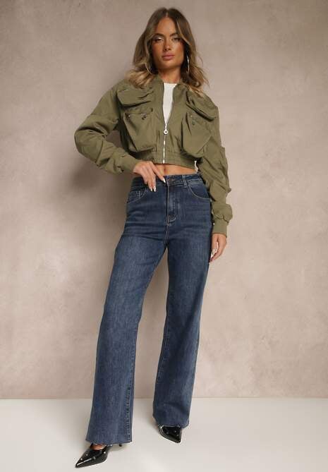 Niebieskie Jeansy High Waist o Szerokim Kroju Orrisalla