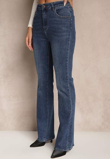 Niebieskie Jeansy High Waist o Kroju Dzwonów Finvenne 4