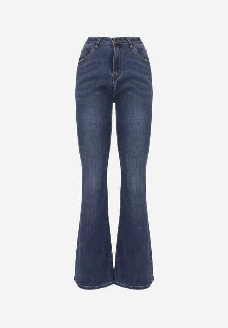 Niebieskie Jeansy High Waist o Kroju Dzwonów Finvenne 6