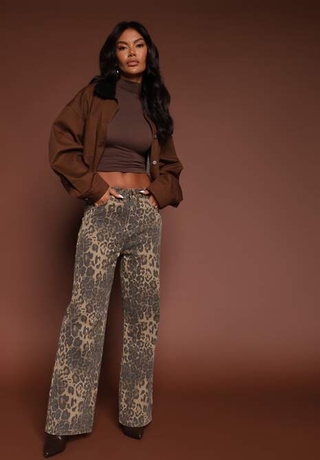 Panterkowe Jeansy High Waist o Szerokim Kroju Quelire