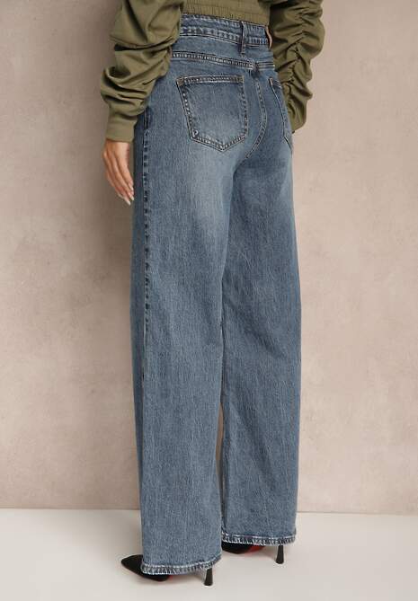 Szare Szerokie Jeansy High Waist z Cyrkoniowymi Zdobieniami Zarilene 4