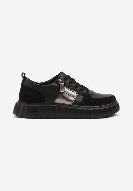 Czarne Sneakersy ze Skóry Naturalnej z Metalicznym Zdobieniem Zorentee 4