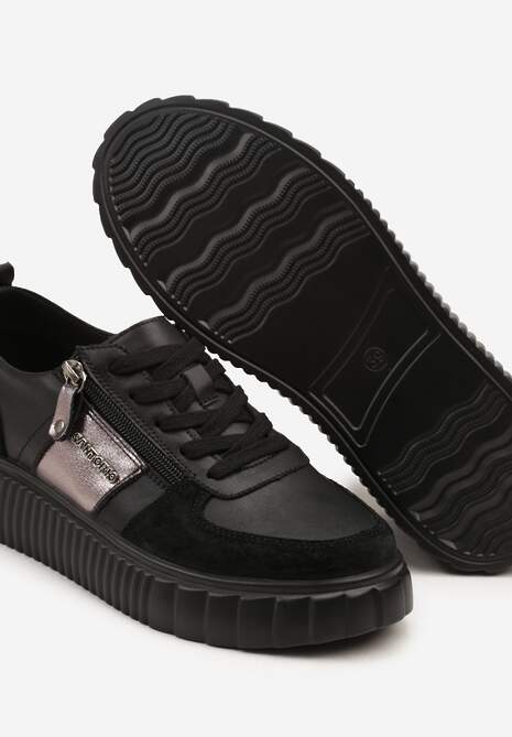 Czarne Sneakersy ze Skóry Naturalnej z Metalicznym Zdobieniem Zorentee 6