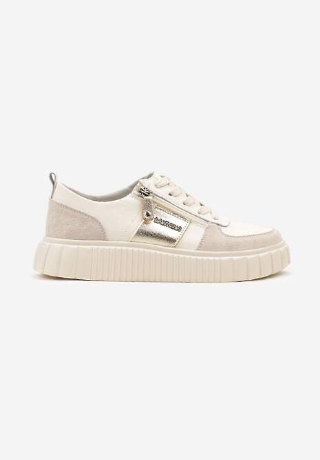 Beżowe Sneakersy ze Skóry Naturalnej z Metalicznym Zdobieniem Zorentee 4