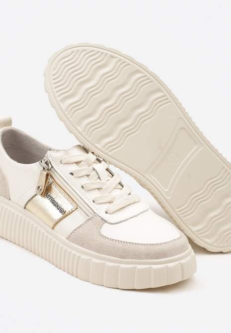 Beżowe Sneakersy ze Skóry Naturalnej z Metalicznym Zdobieniem Zorentee 6