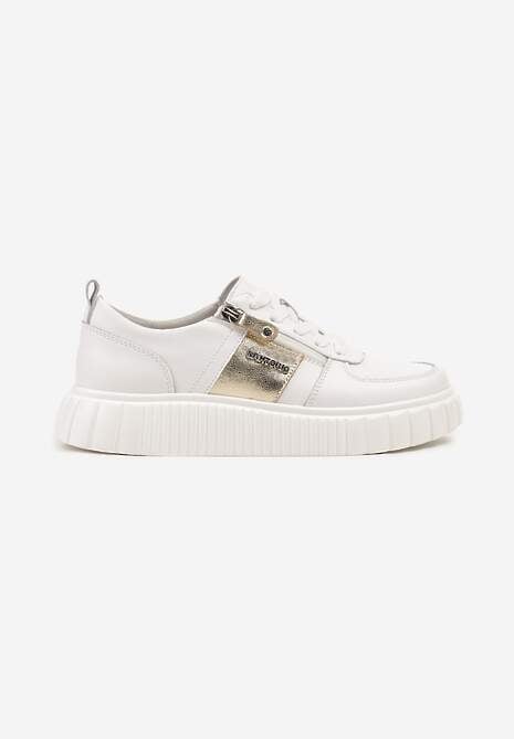 Białe Sneakersy ze Skóry Naturalnej z Metalicznym Zdobieniem Zorentee 4