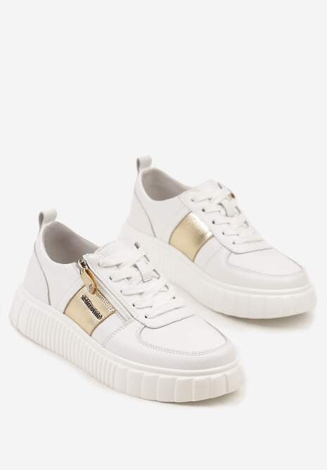 Białe Sneakersy ze Skóry Naturalnej z Metalicznym Zdobieniem Zorentee 5