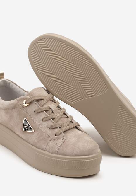 Szare Sneakersy na Platformie z Zamszu Naturalnego Ozdobione Aplikacją Beliale 6