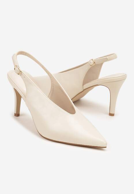 Beżowe Sandały Slingback na Obcasie Typu Szpilka Latira 5
