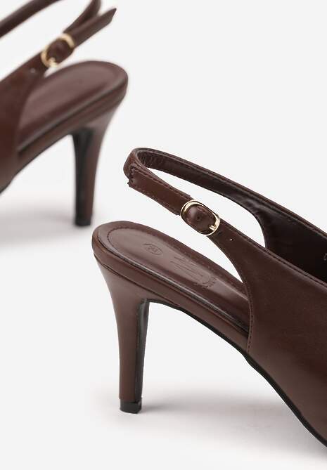 Brązowe Sandały Slingback na Obcasie Typu Szpilka Latira 6