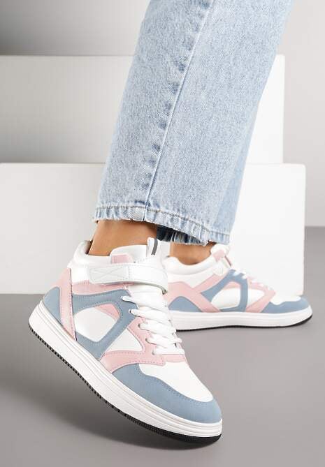 Biało-Różowe Sneakersy z Wysoką Cholewką Ylattia