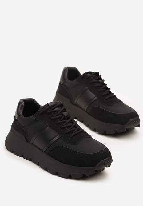 Czarne Sneakersy na Platformie z Tłoczeniem Tillivalle 5