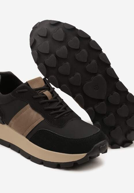 Czarno-Brązowe Sneakersy na Platformie z Tłoczeniem Tillivalle 6