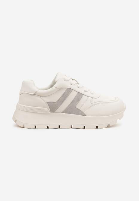 Biało-Szare Sneakersy na Grubej Podeszwie Zdobione Przeszyciami Lulline 4