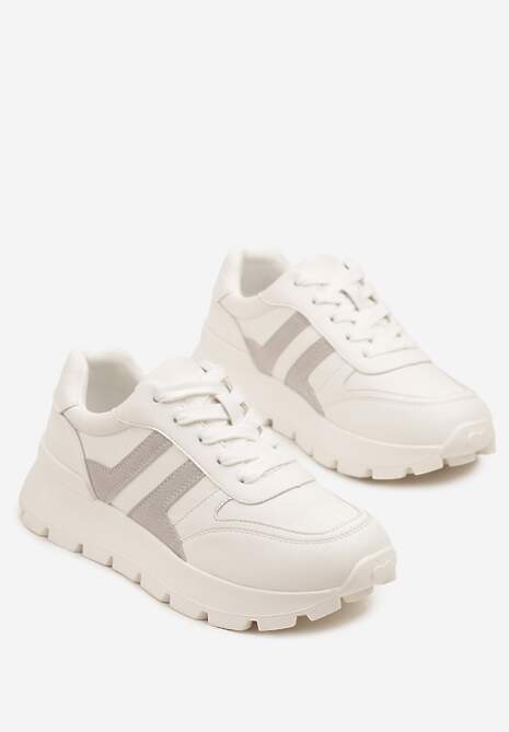 Biało-Szare Sneakersy na Grubej Podeszwie Zdobione Przeszyciami Lulline 5