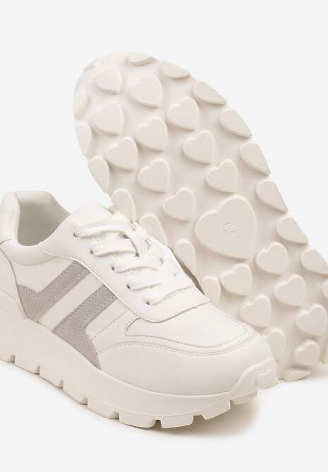 Biało-Szare Sneakersy na Grubej Podeszwie Zdobione Przeszyciami Lulline 6