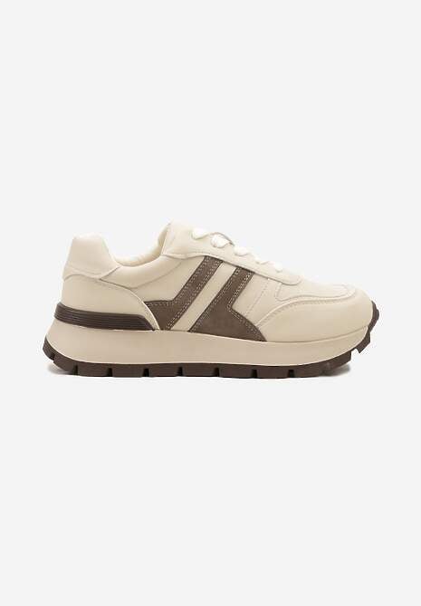 Beżowe Sneakersy na Grubej Podeszwie Zdobione Przeszyciami Lulline 4