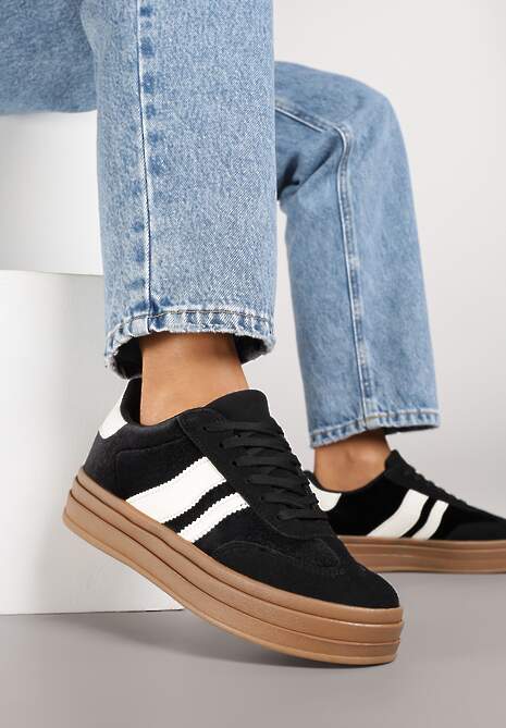 Czarne Sneakersy Typu Kultowe Tenisówki na Niskiej Platformie Tulafia