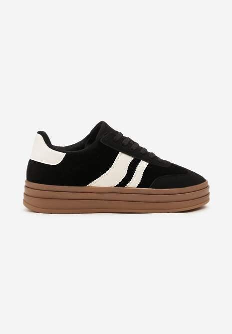 Czarne Sneakersy Typu Kultowe Tenisówki na Niskiej Platformie Tulafia 4