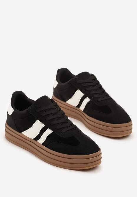 Czarne Sneakersy Typu Kultowe Tenisówki na Niskiej Platformie Tulafia 5