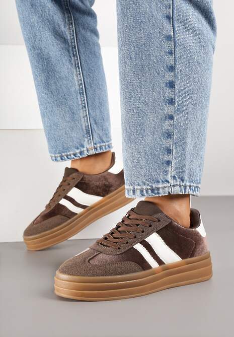 Brązowe Sneakersy Typu Kultowe Tenisówki na Niskiej Platformie Tulafia