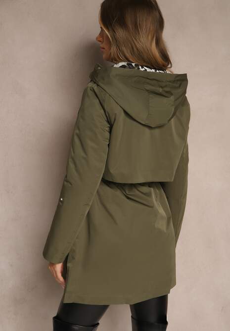 Zielona Kurtka Parka Ozdobiona Sznurkami przy Odpinanym Kapturze Loriballe 4