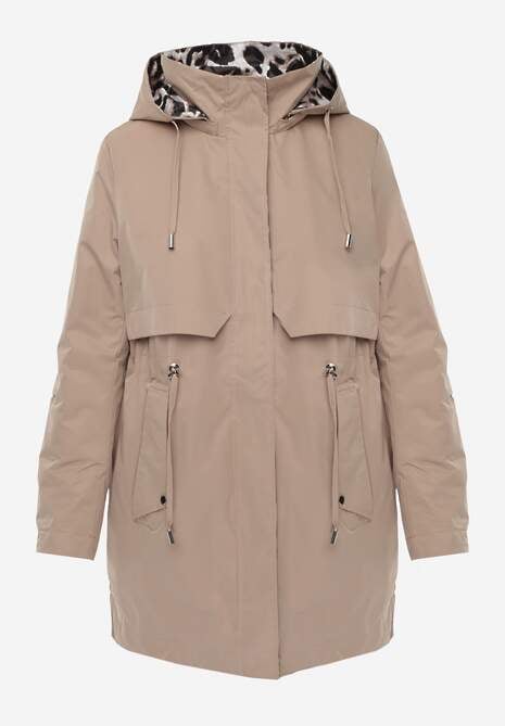Ciemnobeżowa Kurtka Parka Ozdobiona Sznurkami przy Odpinanym Kapturze Loriballe 6