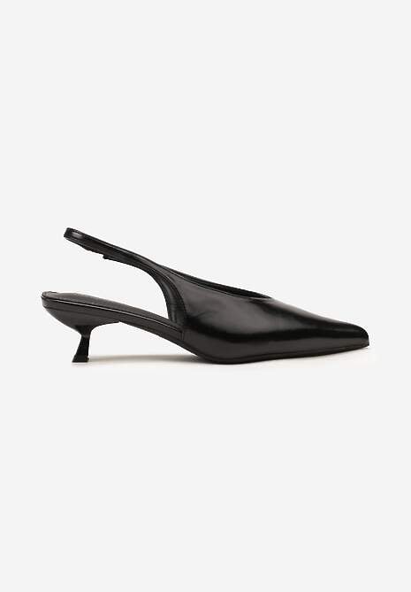 Czarne Czółenka Slingback na Obcasie Typu Kaczuszka Latorra 4