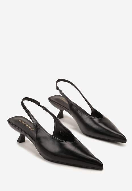 Czarne Czółenka Slingback na Obcasie Typu Kaczuszka Latorra 5