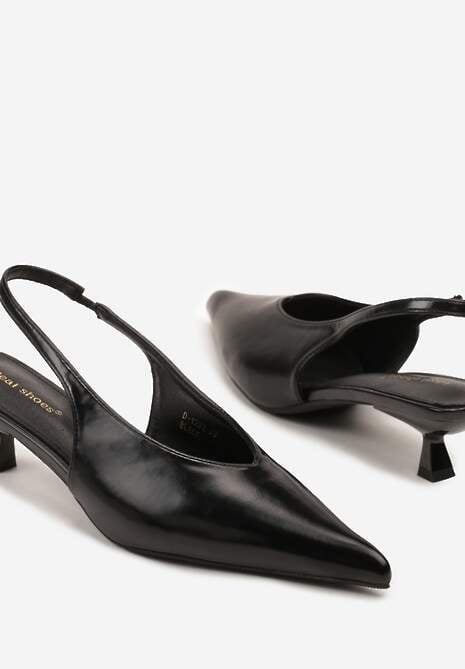 Czarne Czółenka Slingback na Obcasie Typu Kaczuszka Latorra 6