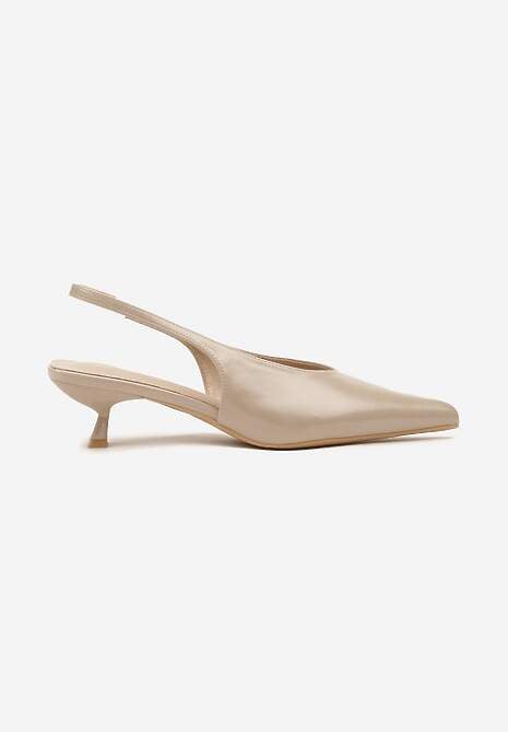 Beżowe Czółenka Slingback na Obcasie Typu Kaczuszka Latorra 4
