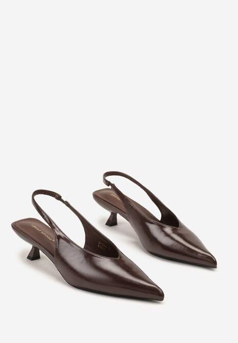 Brązowe Czółenka Slingback na Obcasie Typu Kaczuszka Latorra 5