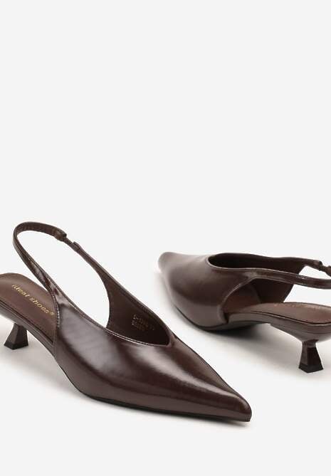 Brązowe Czółenka Slingback na Obcasie Typu Kaczuszka Latorra 6