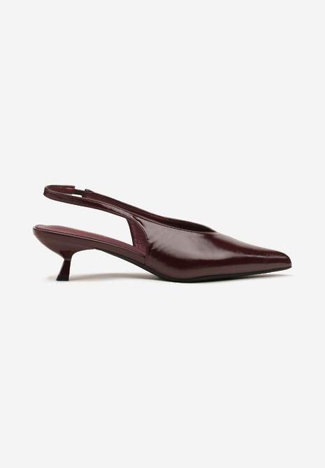 Bordowe Czółenka Slingback na Obcasie Typu Kaczuszka Latorra 4
