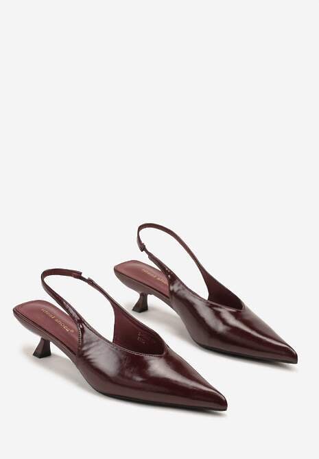 Bordowe Czółenka Slingback na Obcasie Typu Kaczuszka Latorra 5
