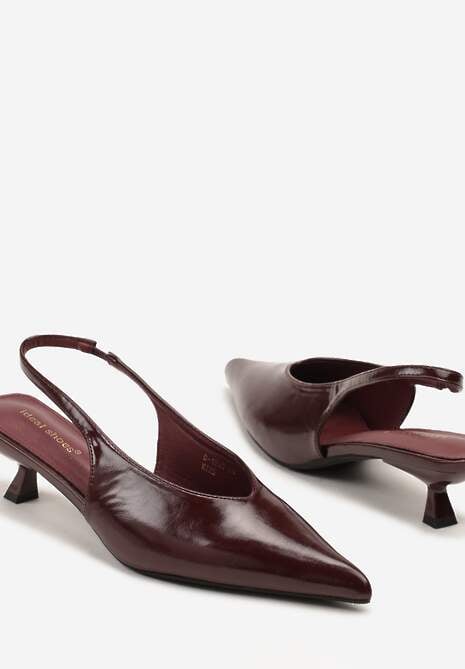 Bordowe Czółenka Slingback na Obcasie Typu Kaczuszka Latorra 6
