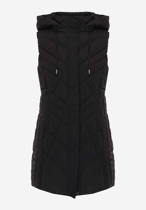 Czarna Pikowana Kamizelka o Taliowanym Kroju z Kapturem Tulonea 6