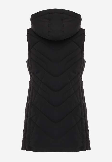 Czarna Pikowana Kamizelka o Taliowanym Kroju z Kapturem Tulonea 7