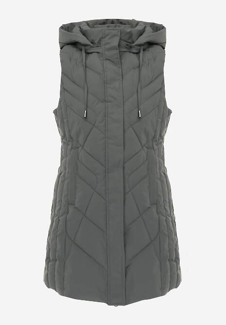 Zielona Pikowana Kamizelka o Taliowanym Kroju z Kapturem Tulonea 6