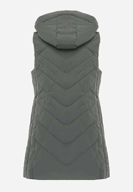 Zielona Pikowana Kamizelka o Taliowanym Kroju z Kapturem Tulonea 7