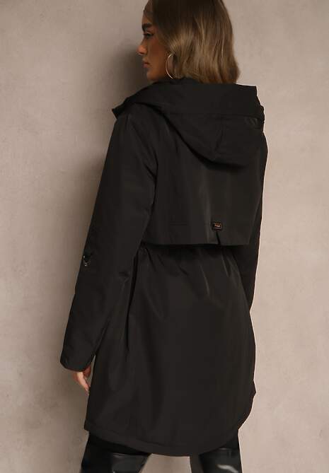 Czarna Kurtka Typu Parka z Kapturem o Klasycznym Kroju Tulania 4