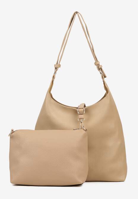 Ciemnobeżowa Torebka Hobo z Kosmetyczką i Paskiem Crossbody Zarosea