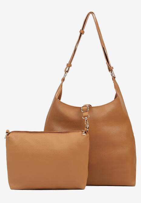 Brązowa Torebka Hobo z Kosmetyczką i Paskiem Crossbody Zarosea