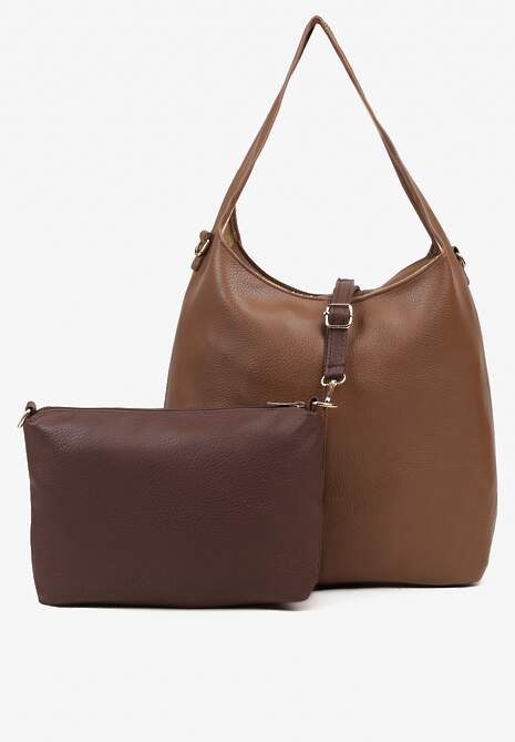 Brązowa Klasyczna Torebka Hobo z Kosmetyczką i Paskiem Crossbody Fesulea