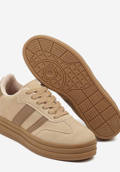 Ciemnobeżowe Sneakersy w Stylu Klasycznych Tenisówek na Platformie Nallania 6