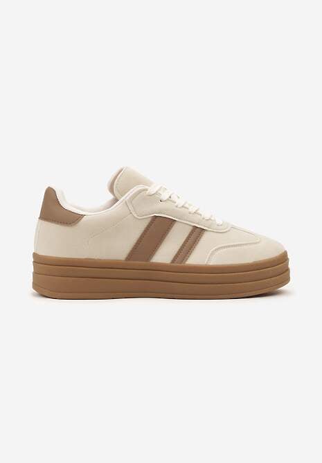 Beżowe Sneakersy w Stylu Klasycznych Tenisówek na Platformie Nallania 4
