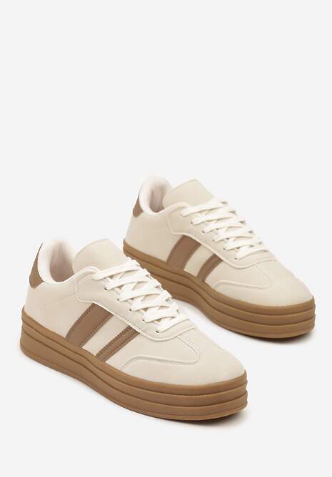Beżowe Sneakersy w Stylu Klasycznych Tenisówek na Platformie Nallania 5